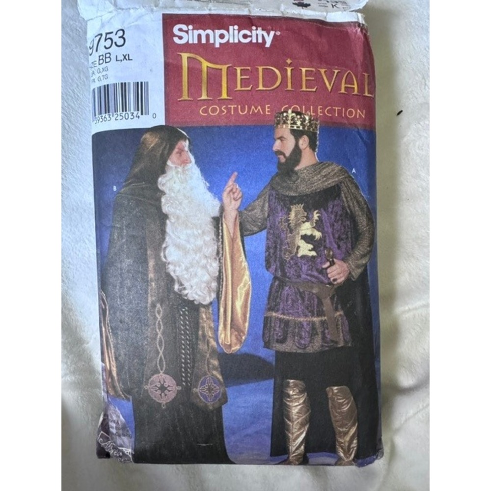 Simplicity 9753 Mens Medieval Costume Sewing Pattern King Wizard Size L XL BB